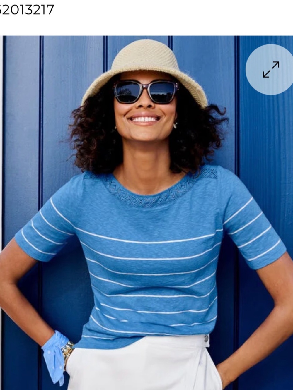 Talbots size M Crochet Trim Bateau Blue and White Stripe Short-Sleeve Top
